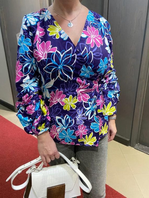 African Wrap Blouse with Ruffle Sleeves