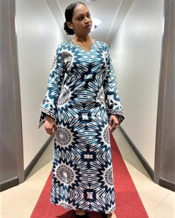 African Long Dress in Blue Patterns