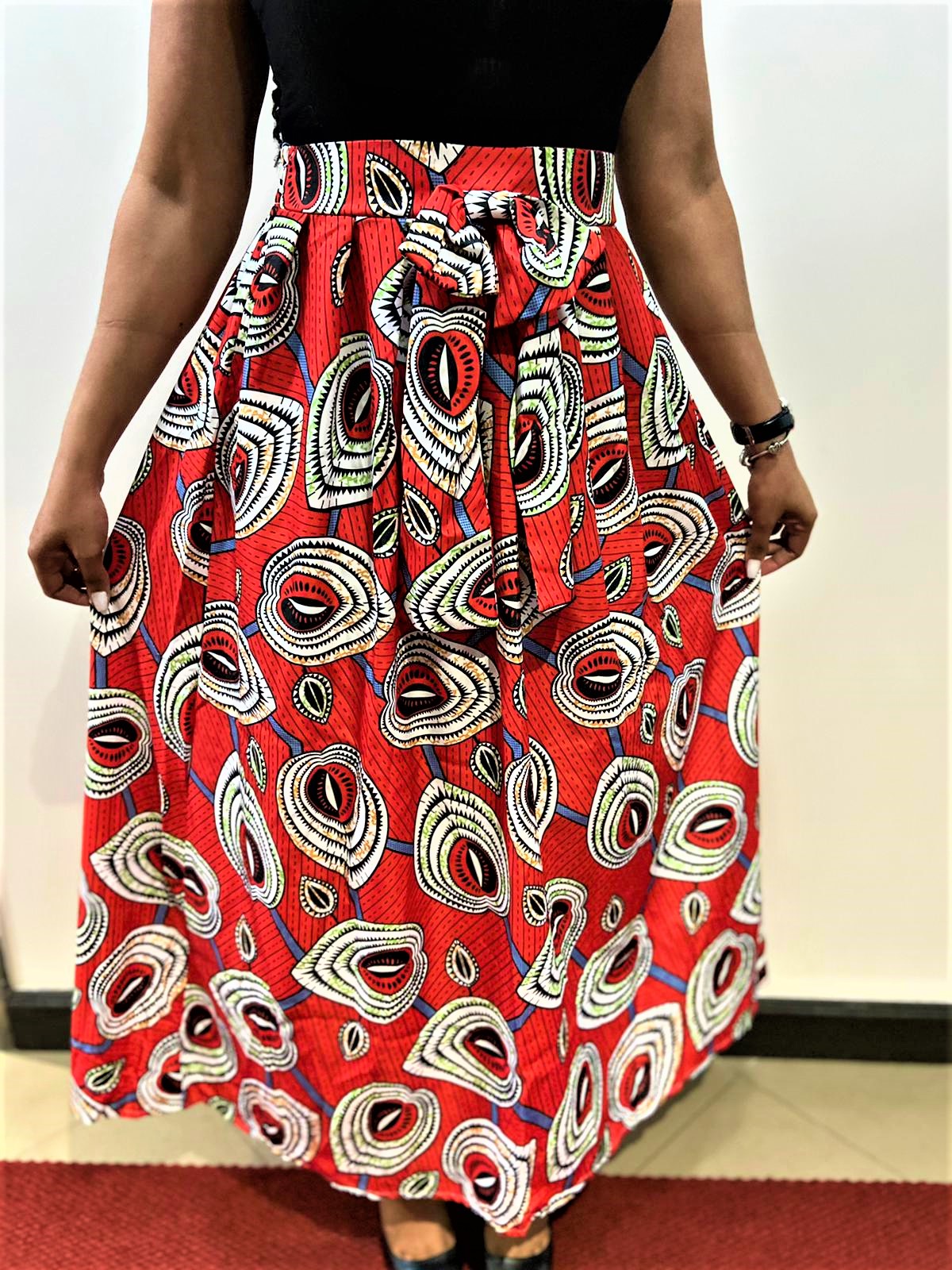 High-Waist Skirt Red African Pattern - Sante Wear Inc.