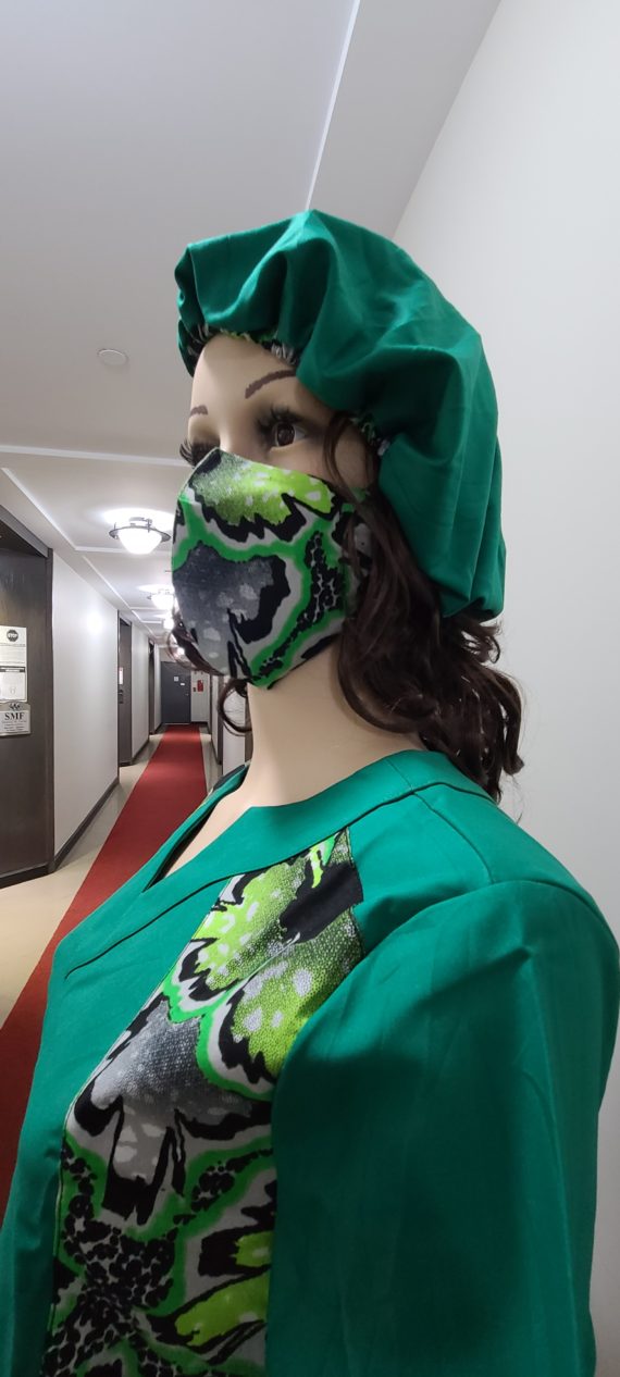 Scrub top with matching hat