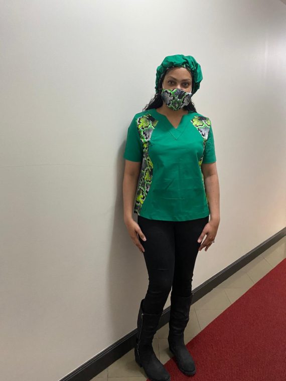 Scrub Top with matching hat and mask