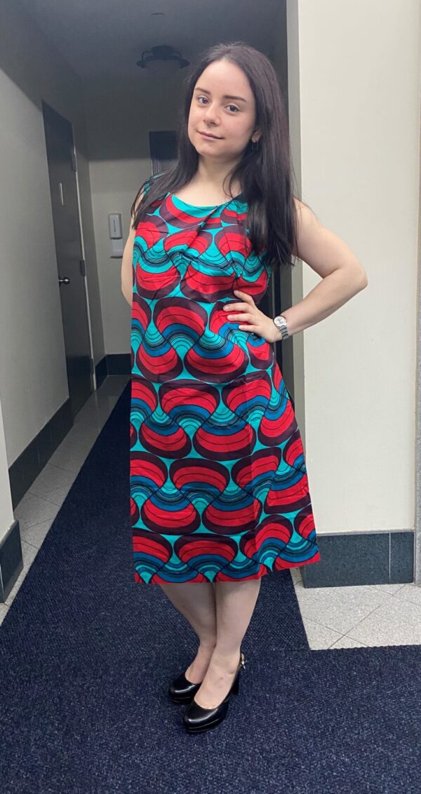 African Abstract print straight Sleeveless Dress in Green/Red.
