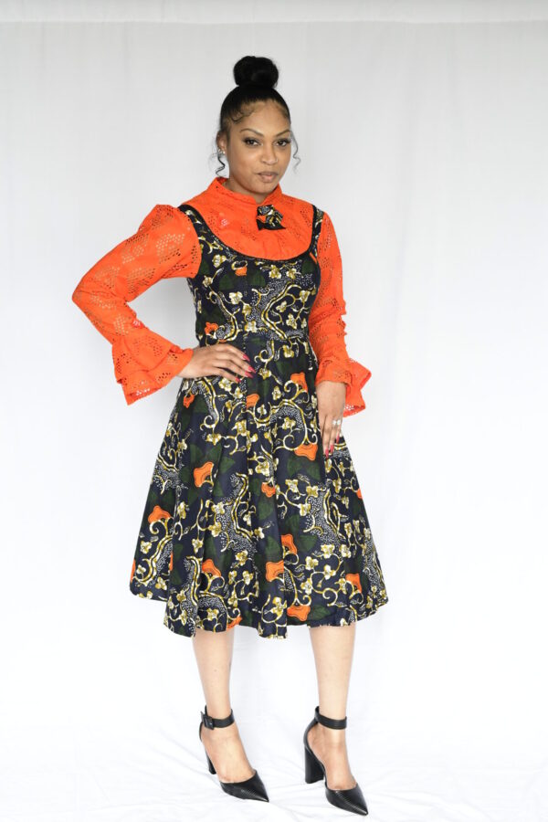 African Princess Dress in Orange/Black