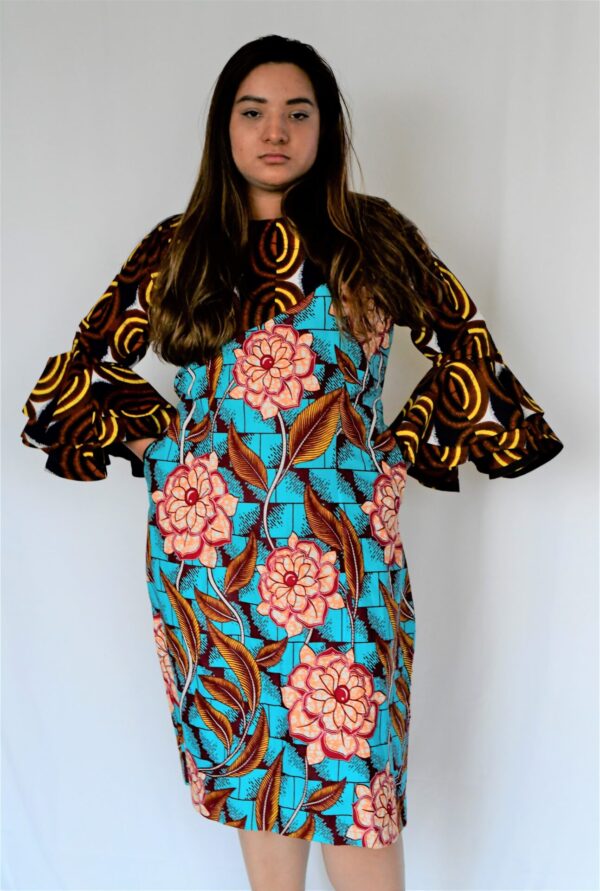 African Full Bloom Peony Flower Dress with Umbrella Sleeves.
