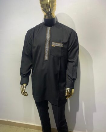 African Two Piece Round Neck – Black